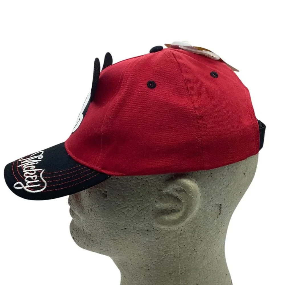 Disney Mickey Mouse Red Black Kids Baseball Cap 3D Ears Adjustable Strap NEW NWT